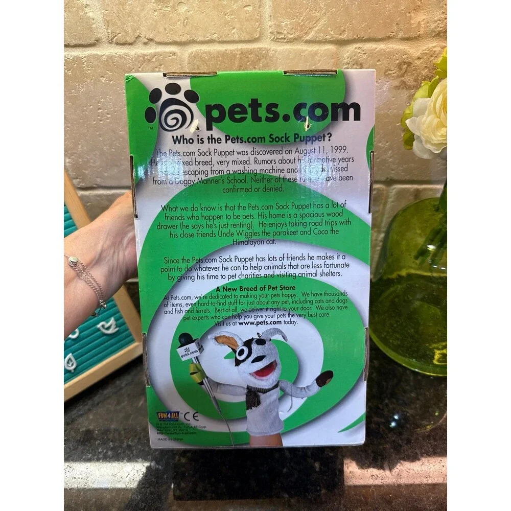 Vintage 1999 Pets.com Sock Puppet Dog Original Box Microphone Rare NIB